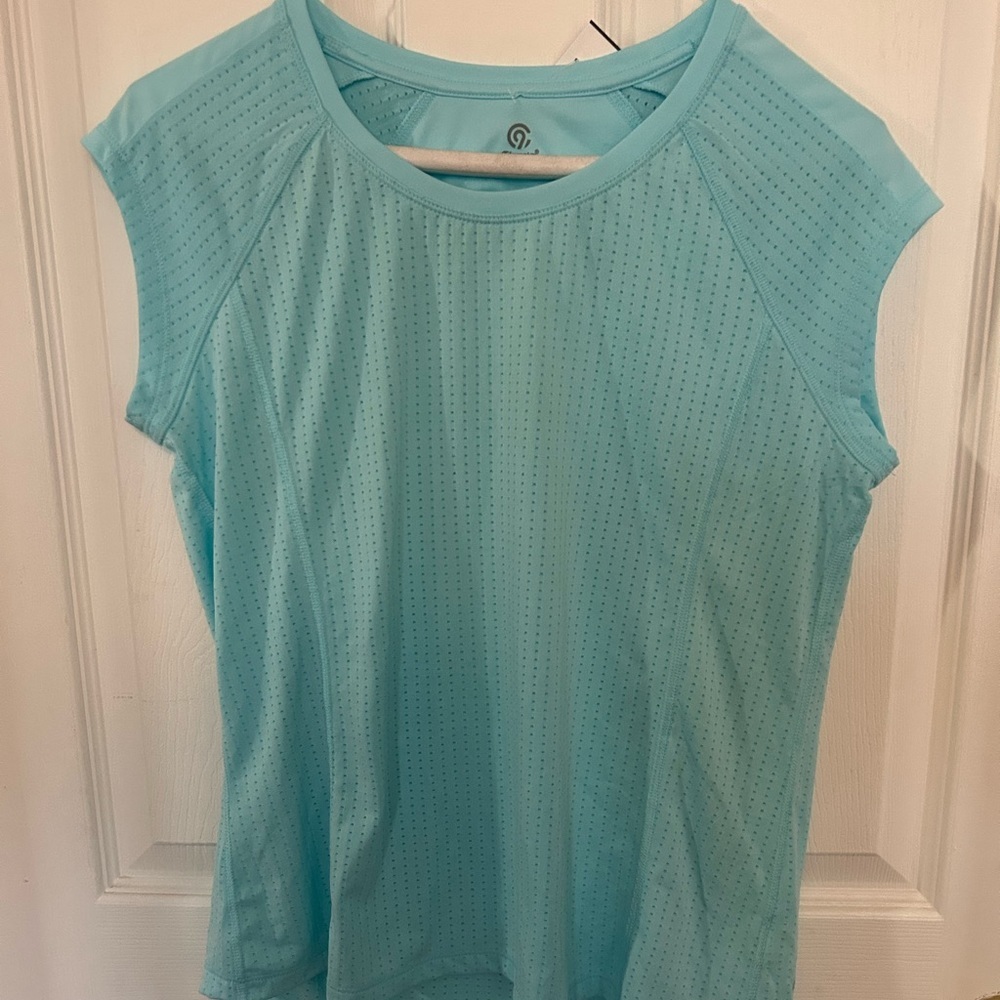 Champion blue running shirt with keyhole back